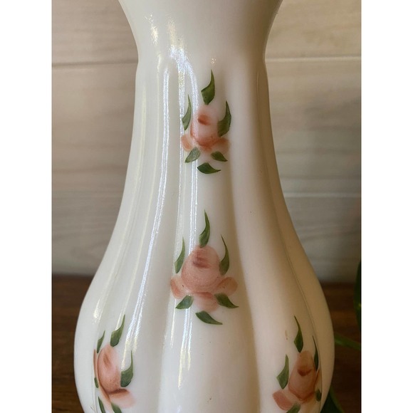 Floral Milk Glass Melon Hurricane Lamp Replacement Shade - Hand Painted Roses - Picture 2 of 5